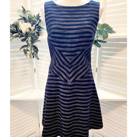 HALOGEN STRIPE SLEEVELESS BLACK / GRAY DRESS SIZE 4 - Picture 1 of 7